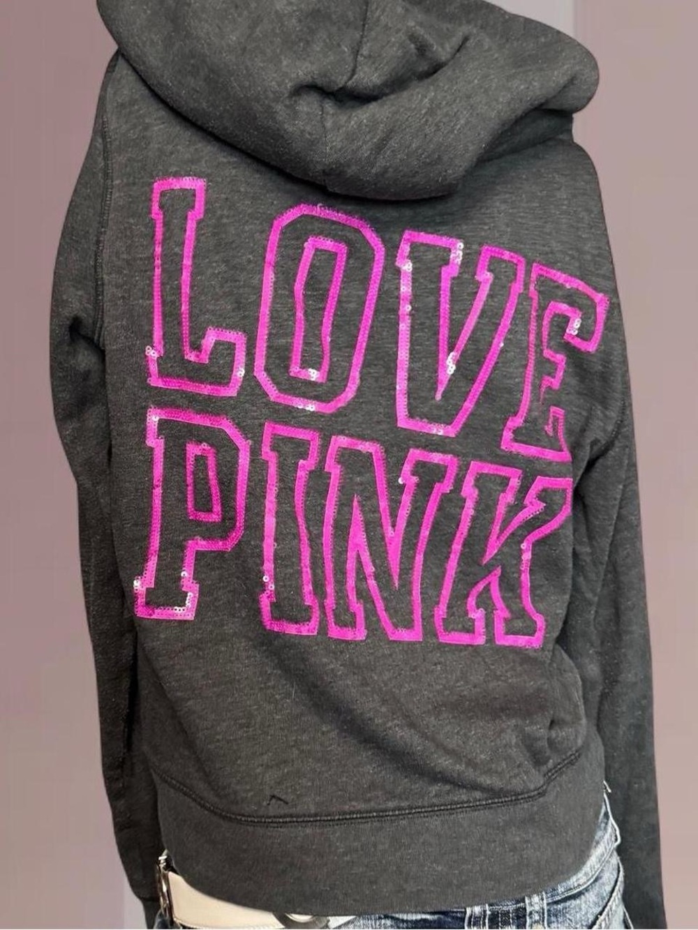 PINK Victoria’s Secret Grey Sequin Hoodie